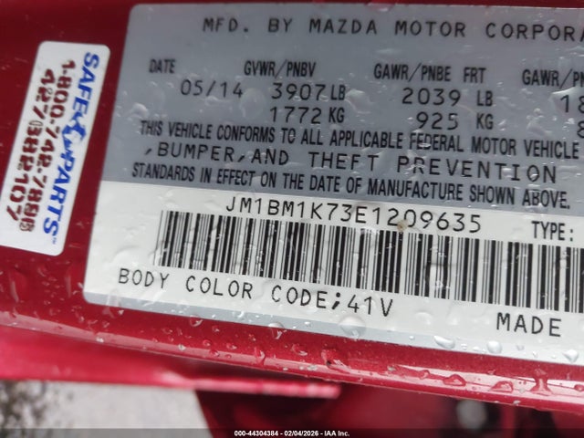 2014 Mazda Mazda3 I Sport მანქანა იყიდება აუქციონზე, vin: JM1BM1K73E1209635, აუქციონის ნომერი: 44304384
