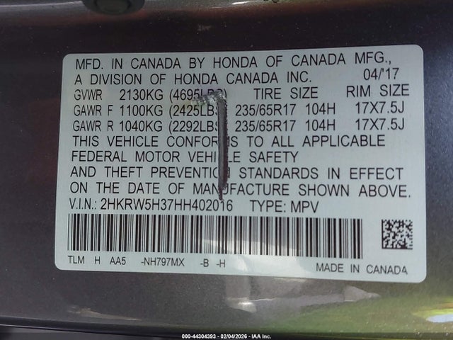 2HKRW5H37HH402016 Honda CR-V LX
