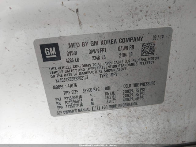 Aukcja sprzedaży 2019 Buick Encore Fwd Preferred, vin: KL4CJASB8KB862107, numer aukcji: 44304405