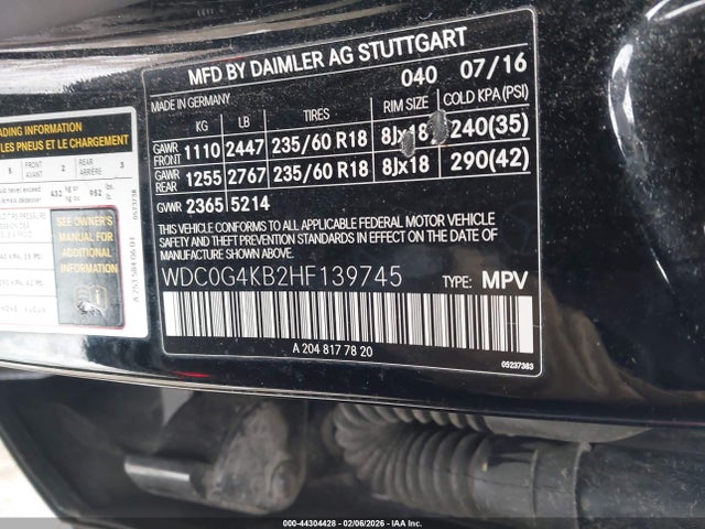 Aukcja sprzedaży 2017 Mercedes-benz Glc 300 4matic, vin: WDC0G4KB2HF139745, numer aukcji: 44304428