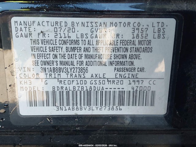 Nissan Sentra S Xtronic Cvt 2020 3N1AB8BV3LY273856 Image 9