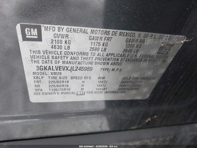 44304447 :رقم المزاد ، 3GKALVEVXJL245989 vin ، 2018 Gmc Terrain Slt مزاد بيع