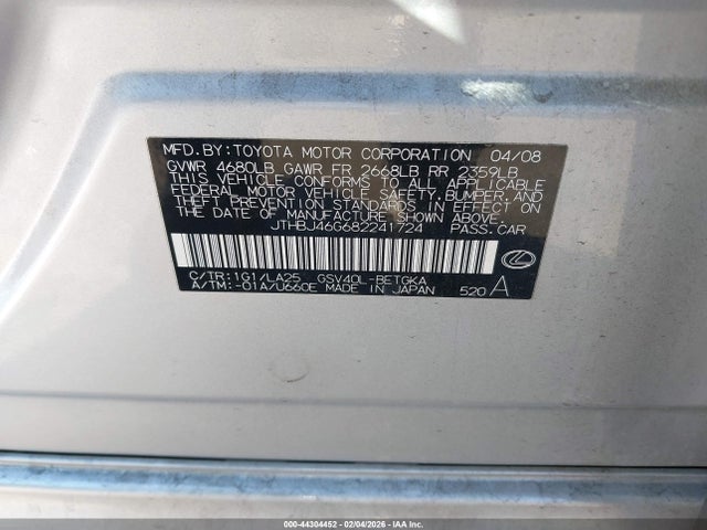 2008 LEXUS ES 350 JTHBJ46G682241724 Photo 8