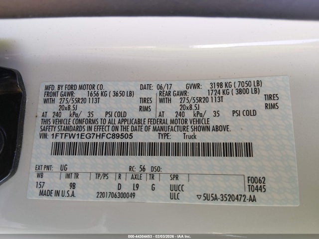 Aukcja sprzedaży 2017 Ford F-150 Platinum, vin: 1FTFW1EG7HFC89505, numer aukcji: 44304453