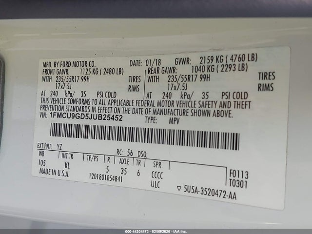 Ford ESCAPE SE 2018 1FMCU9GD5JUB25452 Image 9