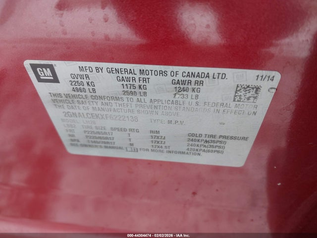 2GNALCEKXF6222138 Chevrolet Equinox 2lt