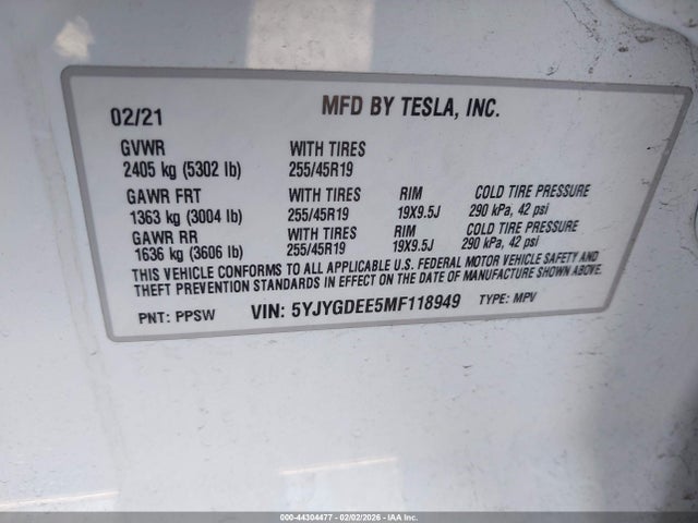 2021 TESLA MODEL Y 5YJYGDEE5MF118949 Photo 8