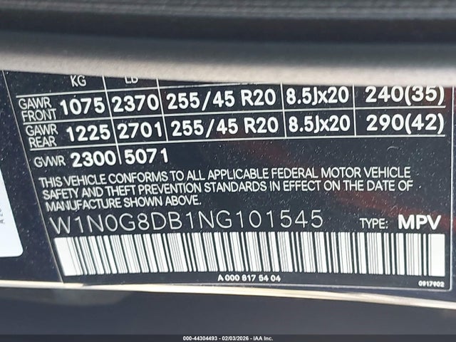44304493 :رقم المزاد ، W1N0G8DB1NG101545 vin ، 2022 Mercedes-benz Glc 300 Suv مزاد بيع