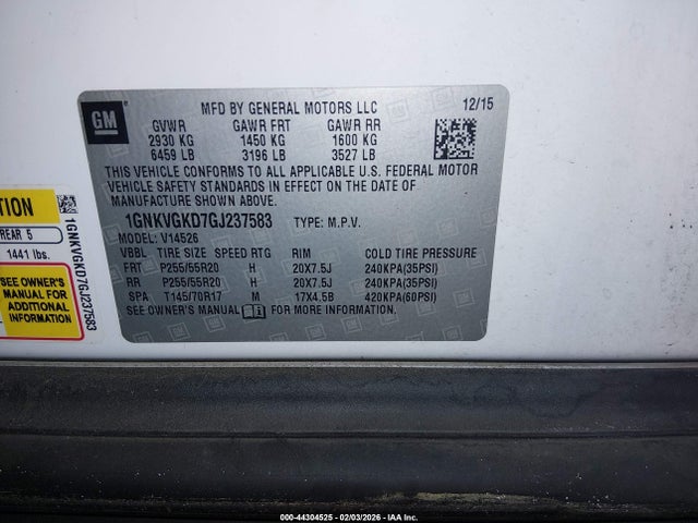 Chevrolet Traverse 1lt 2016 1GNKVGKD7GJ237583 Image 9