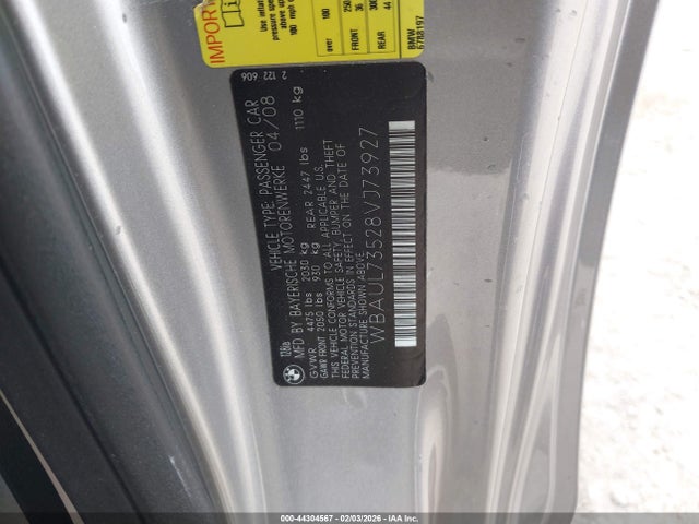 Aukcja sprzedaży 2008 Bmw 128i, vin: WBAUL73528VJ73927, numer aukcji: 44304567
