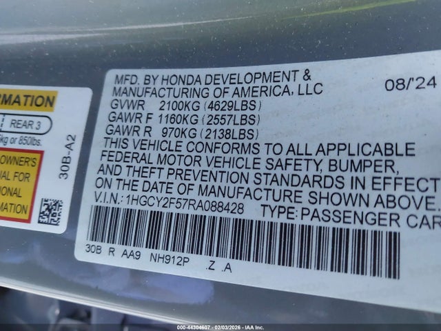 Aukcja sprzedaży 2024 Honda Accord Hybrid Sport, vin: 1HGCY2F57RA088428, numer aukcji: 44304607