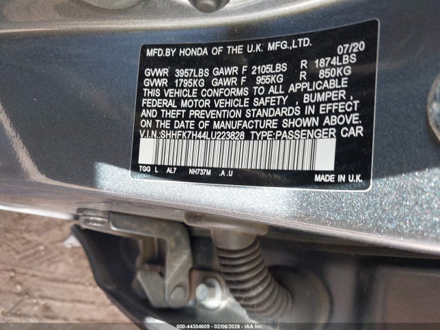 2020 HONDA CIVIC SHHFK7H44LU223828 Photo 8