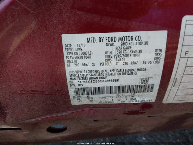 Ford EXPLORER XLT 2016 1FM5K8D85GGB66588 Image 9