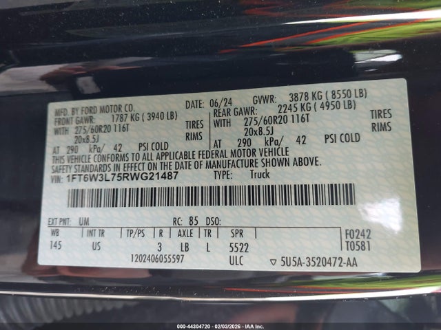 2024 FORD F-150 LIGHTNING 1FT6W3L75RWG21487 Photo 8