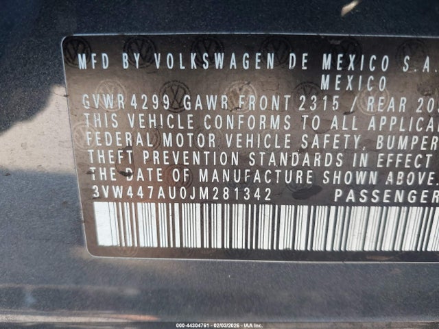 3VW447AU0JM281342 Volkswagen Golf Gti 2.0t Autobahn/2.0t S/2.0t Se