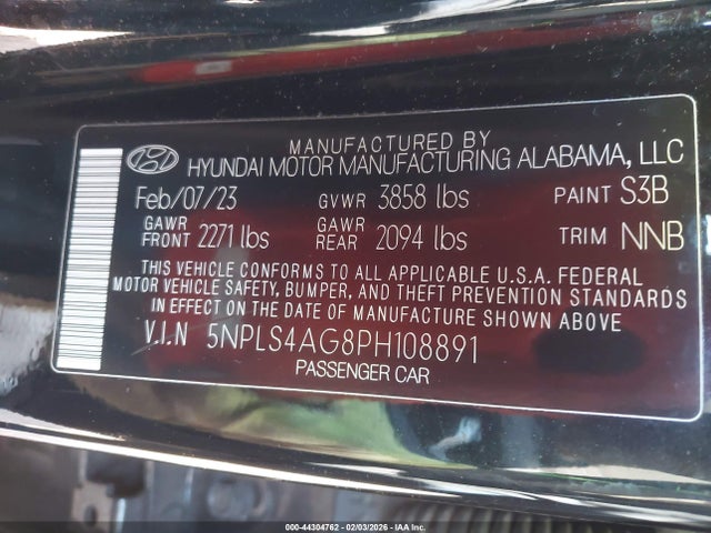 44304762 :رقم المزاد ، 5NPLS4AG8PH108891 vin ، 2023 Hyundai Elantra Sel مزاد بيع