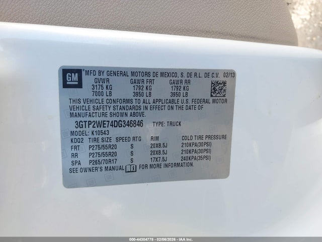Aukcja sprzedaży 2013 Gmc Sierra 1500 Slt, vin: 3GTP2WE74DG346846, numer aukcji: 44304778