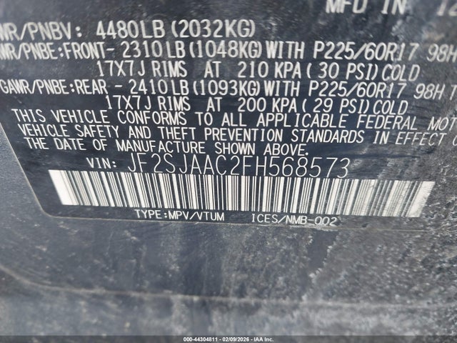 Продаж на аукціоні авто 2015 Subaru Forester 2.5i, vin: JF2SJAAC2FH568573, номер лоту: 44304811
