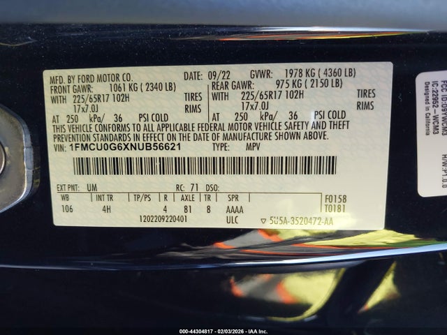 1FMCU0G6XNUB56621 Ford ESCAPE SE