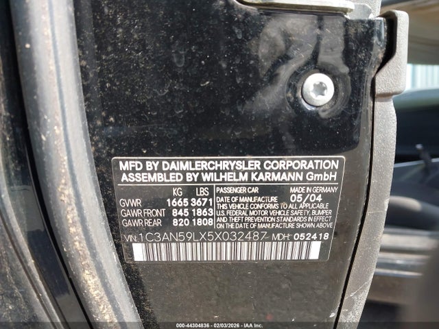 44304836 :رقم المزاد ، 1C3AN59LX5X032487 vin ، 2005 Chrysler Crossfire مزاد بيع