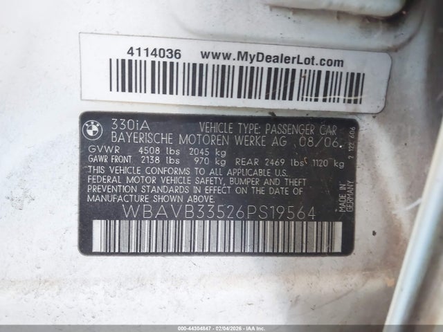 2006 BMW 330I WBAVB33526PS19564 Photo 8