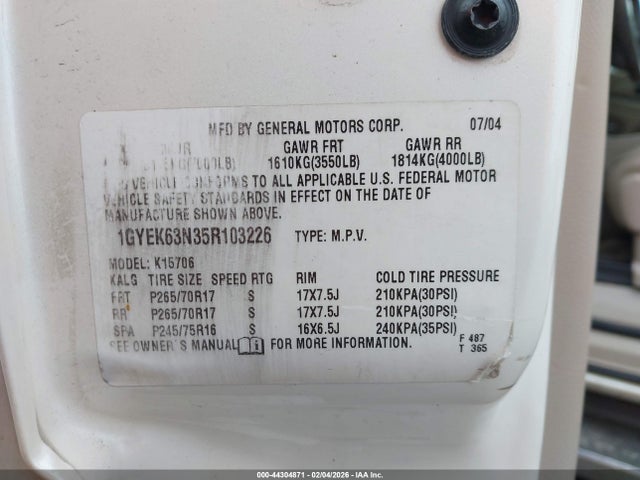 2005 CADILLAC ESCALADE 1GYEK63N35R103226 Photo 8