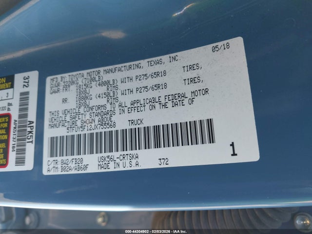 5TFUY5F12JX755568 Toyota Tundra Sr5 5.7l V8