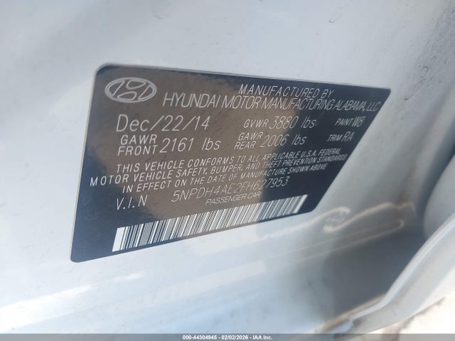 Hyundai ELANTRA SE 2015 5NPDH4AE2FH627953 Image 9