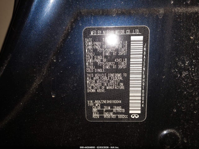 44304950 :رقم المزاد ، JN8AZ2NE9H9160044 vin ، 2017 Infiniti Qx80 مزاد بيع