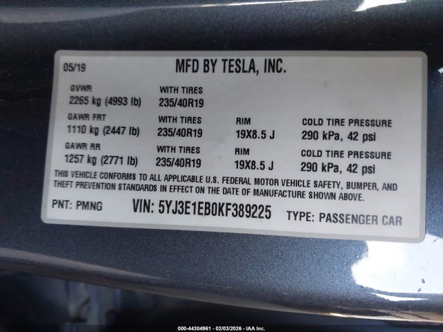 2019 TESLA MODEL 3 5YJ3E1EB0KF389225 Photo 8