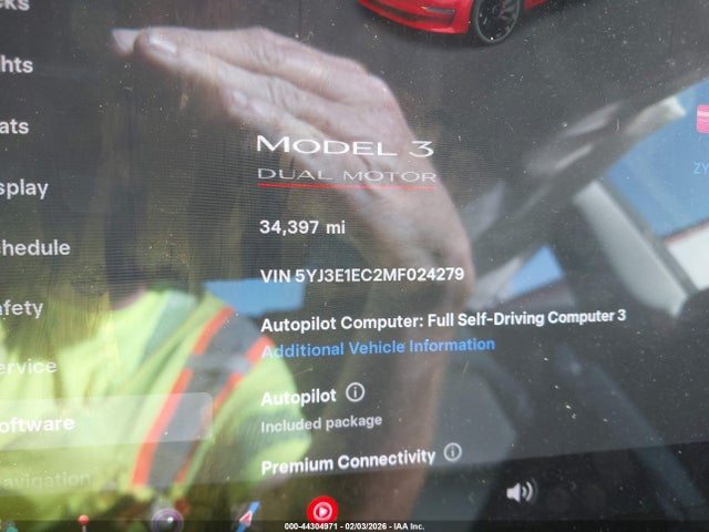 44304971 :رقم المزاد ، 5YJ3E1EC2MF024279 vin ، 2021 Tesla Model 3 Performance Dual Motor All-wheel Drive مزاد بيع