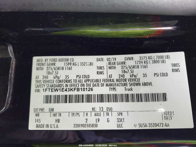 2019 FORD F-150 1FTEW1E43KFB10126 Photo 8