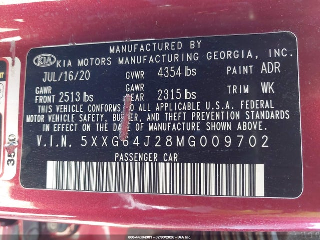5XXG64J28MG009702 KIA K5 Gt-line