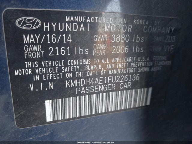Hyundai Elantra Limited 2015 KMHDH4AE1FU226136 Image 9