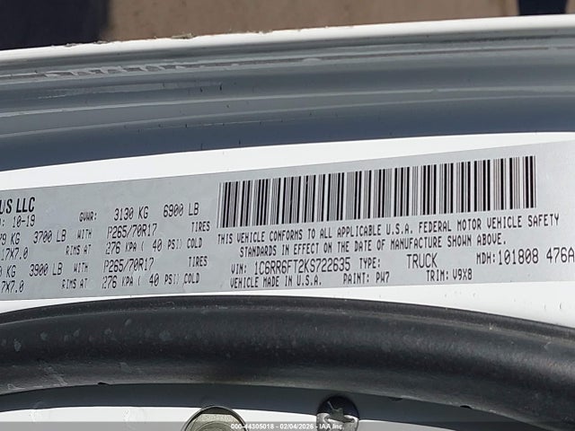 1C6RR6FT2KS722635 RAM 1500 Classic Tradesman 4x2 6&#039;4 Box