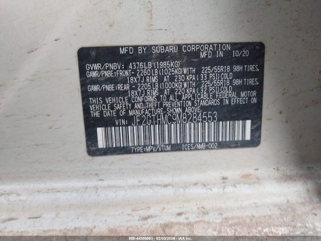 44305083 :رقم المزاد ، JF2GTHMC9M8284553 vin ، 2021 Subaru Crosstrek Limited مزاد بيع
