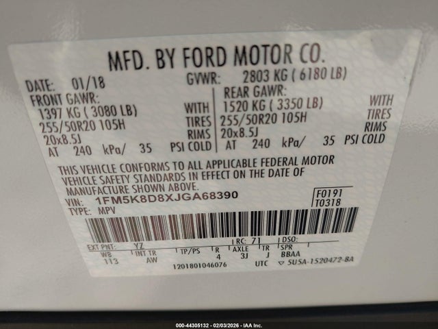 2018 FORD EXPLORER 1FM5K8D8XJGA68390 Photo 8