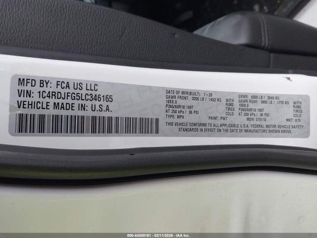 Продажа на аукционе авто 2020 Dodge Durango Pursuit Awd, vin: 1C4RDJFG5LC346165, номер лота: 44305161