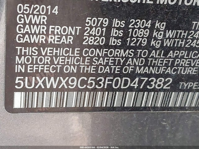 Продаж на аукціоні авто 2015 Bmw X3 Xdrive28i, vin: 5UXWX9C53F0D47382, номер лоту: 44305164