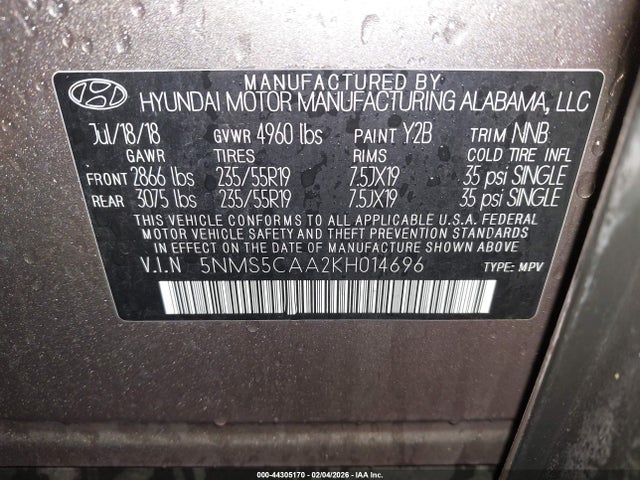 5NMS5CAA2KH014696 Hyundai Santa Fe Ultimate 2.0t