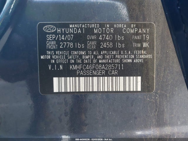 2008 HYUNDAI AZERA KMHFC46F08A285711 Photo 8