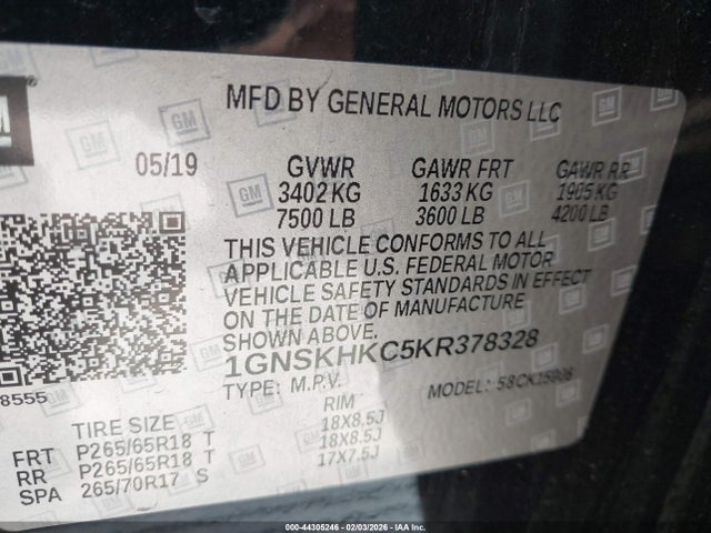 1GNSKHKC5KR378328 Chevrolet Suburban Lt