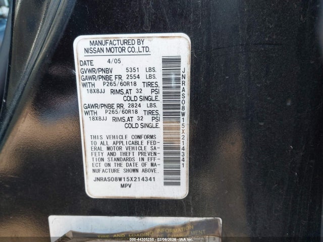 2005 INFINITI FX35 JNRAS08W15X214341 Photo 8