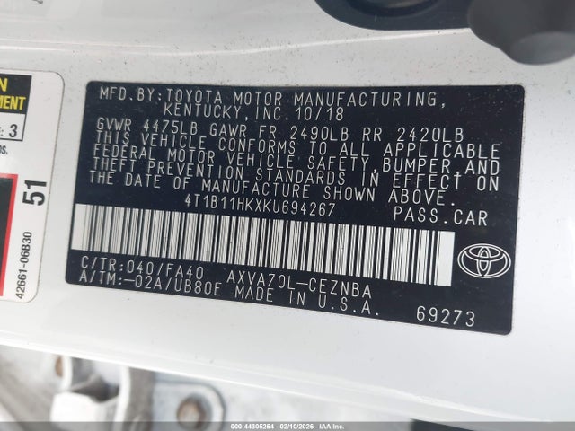 4T1B11HKXKU694267 Toyota CAMRY LE