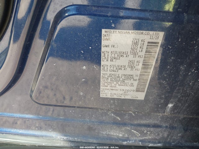 5N1DR2MM4KC592029 Nissan Pathfinder Sv