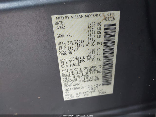 5N1AZ2MH4GN125727 Nissan MURANO SL
