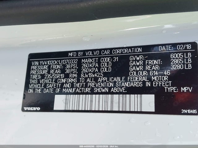 Aukcja sprzedaży 2018 Volvo Xc90 T5 Momentum, vin: YV4102CK1J1370332, numer aukcji: 44305280