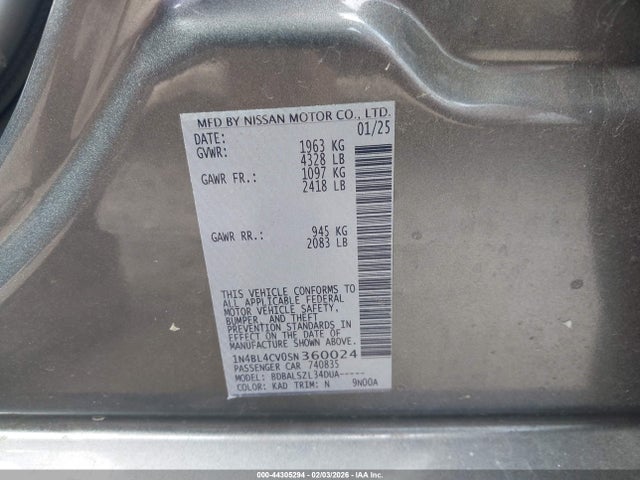 Продаж на аукціоні авто 2025 Nissan Altima Sr Fwd, vin: 1N4BL4CV0SN360024, номер лоту: 44305294