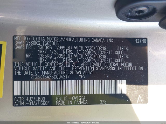 Продажа на аукционе авто 2011 Lexus Rx 350, vin: 2T2BK1BA7BC094347, номер лота: 44305320