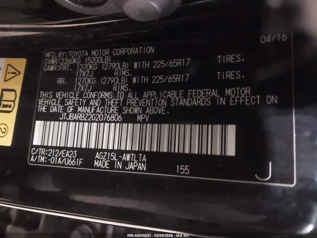 Aukcja sprzedaży 2016 Lexus Nx 200t, vin: JTJBARBZ2G2076806, numer aukcji: 44305331
